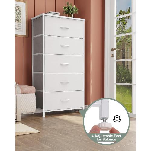Crestlive Products Tall Dresser for Bedroom Vertical Storage Tower - Wide Fabric Dresser & Chests of Drawers for Closet, Hallway, Entryway w/Wood Top, Easy Pull Fabric Bins - 5 Drawers(White)‼️2 drawers are out of packaging light dirt all hardware may not be included‼️
