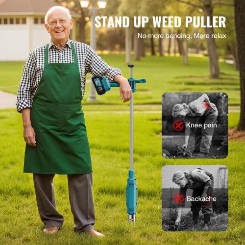 Weed Puller Tool,Electric Stand Up Weed Puller Tool, 21V Battery Powered w/ 1pcs 3000mAh,Heavy Duty 3-Claw Steel Root Weeder,for Dandelion Lawn Garden Yard（Blue）
