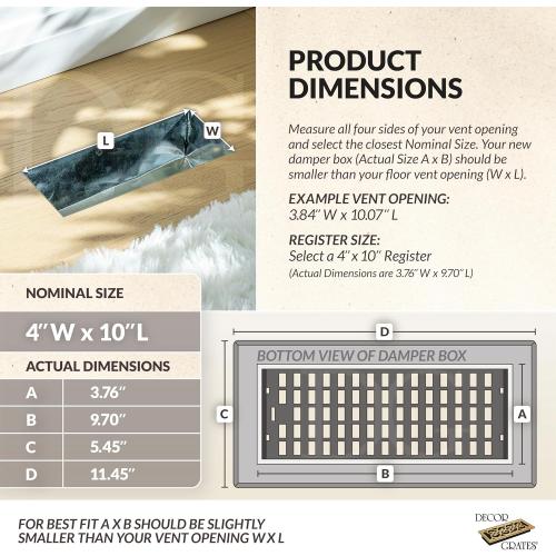 Decor Grates FS410-WH Scroll Design Floor Register,4x10, White