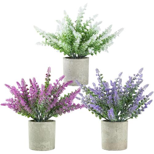 Plant Stand Indoor，3-Pack Lifelike Artificial Lavender ，Artificial Plants Indoor, Nordic Lavender Table Decor，Biodegradable Pot,Suitable for Home and Office Décor