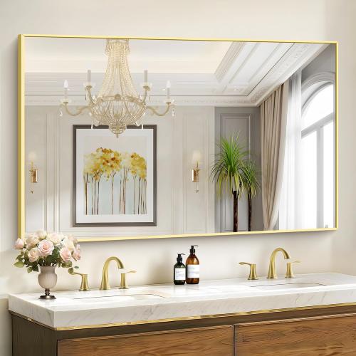 COFENY 36x55inch Bathroom Mirror, Gold Rectangle Mirror with Thin Metal Frame, Large Rectangular Wall Mirror for Bathroom, Living Room, Hair Salon, Big Farmhouse Mirror Hang Horizontal/Vertical