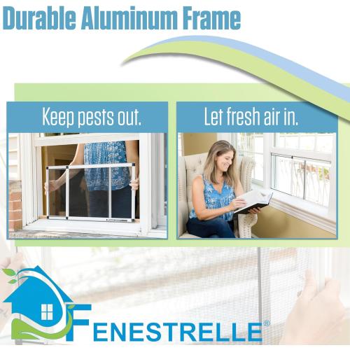 Fenestrelle Expandable Window Screen – 20″ H × 28″–54″ W Horizontal, 2‑Way Adjustable Window Screen with Flame Resistant Fiberglass Mesh, Pack of 2