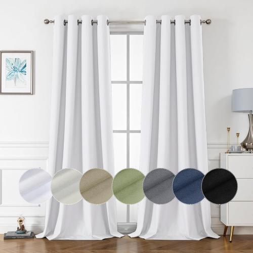 OWENIE 100% Blackout Curtains 96 Inches Extra Long 2 Panels Set, Solid Grommets Thick Warm Greyish White Curtains for Bedroom, Thermal Curtains for Living Room Each 52 W x 96L