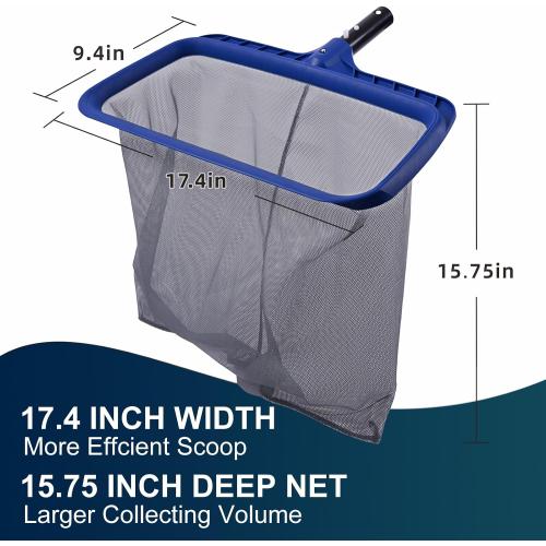 POOLAZA Pool Skimmer Net, Larger Capacity Pool Net Skimmer with Durable Deep Net, Sturdy Frame Pool Nets for Cleaning Effortlessly, High-Efficiency Pool Leaf Net with Easy Scoop Edges