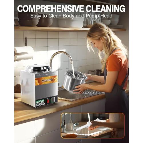 WantJoin Nacho Cheese Dispenser with Pump - 2.2Qt Nacho Cheese Warmer,Stainless Steel Hot Fudge Warmer W/5-Level Temperature Adjustment,Commercial Hot Fudge Dispenser for Hot Fudge Cheese Caramel