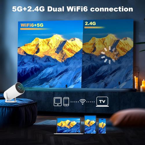 Mini Projector, HY300 PRO Portable Projector, Support 4K 1080P with Dual-Band WIFI6 5G Wireless 5.2 Bluetooth Android 13, 180° Rotatable, Auto Keystone Correction, 35-130 Screen Video Projector