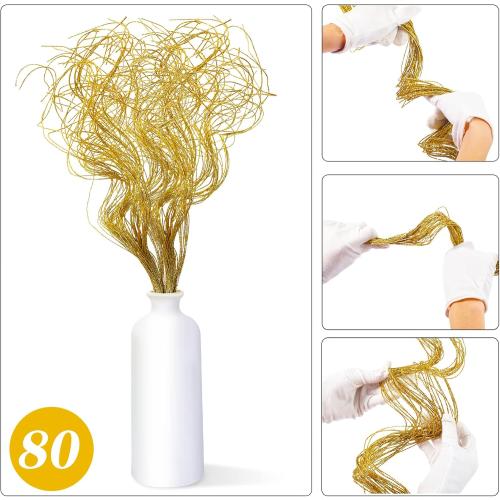 Glitter Curly Ting Ting Branches Christmas Branches Vase Filler Artificial Curly Twigs for Christmas Tree Garland Wreath Decoration, Craft Vases Home Garden Decoration (Gold, 80 Pieces)
