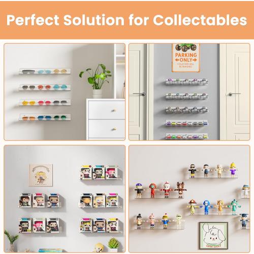 upsimples Acrylic Shelves for Bathroom Storage, 15 Floating Shelves Wall Organizer for Perfume, Make up, Skincare, Kids Bookshelf for Bedroom, Nursery, Living Room Decor, Clear, 4 Pack