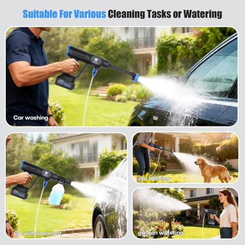 Cordless Pressure Washer,1450 PSI Brushless Portable Power Washer with LCD Display & 100-levels Pressure Adjustable,2×21V Rechargeable Batteries 6-in-1 Nozzle for Car,Patio,RV,Fence & Yard Cleaning