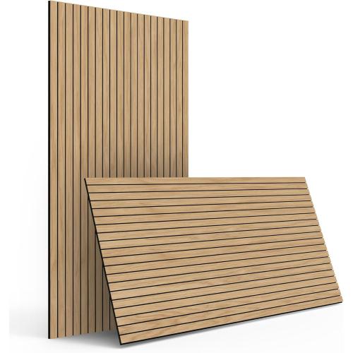 4-Piece Wood Slat Wall Panel for Interior Wall Decor Noise Cancelling 47.2 x 23.6 Peel and Stick Acoustic Decorative 3D Sound Absorbing Wall Paneling, Natural Oak