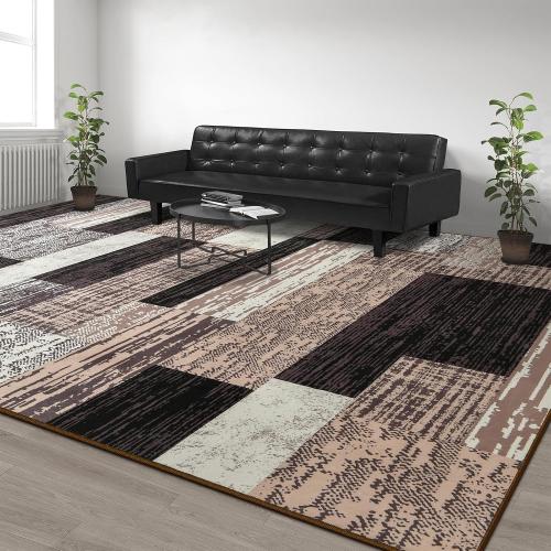 Large Area Rugs,Modern Geometric Patchwork Floor Decor for Bedroom Aesthetic Carpet, Rockwood Collection, Indoor Rugs for Living Room Dining Room Nursery Office Machine Washable Rug, Chocolate