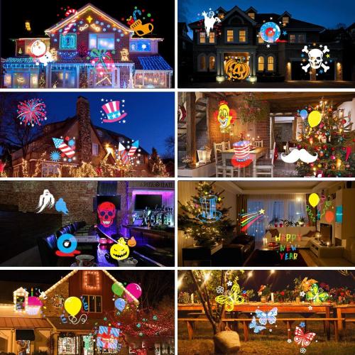 Christmas Halloween Lights Projector,Waterproof IP65 Indoor Motion Remote Control LED Projector Lights, 16 Slides Holiday Light Party Outdoor Garden House Apartment Kids Room Night Light