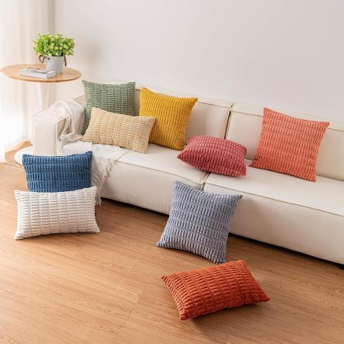 Pack of 2 Corduroy Decorative Throw Pillow Covers 18x18 InchSoft Boho Striped Pillow Covers Modern Farmhouse Home Decor for Sofa Living Room Couch Bed（Red）