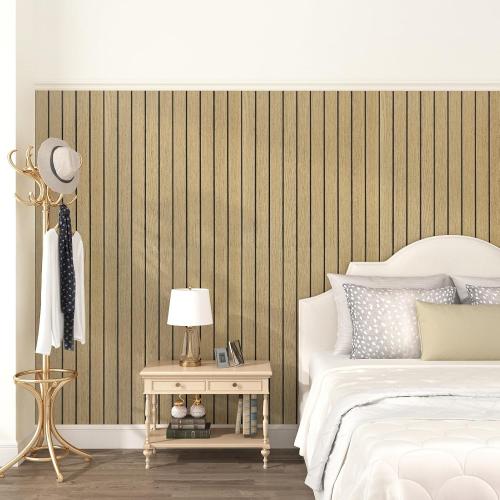 Brown 3D Wood Wall Panels Peel and Stick Fluted Wall Slat Panels | Self Adhesive Acoustic Wood Walls Panels Textured Slat Wooden Panel Wallpaper for Bedroom Living Room Studio 23.6x197