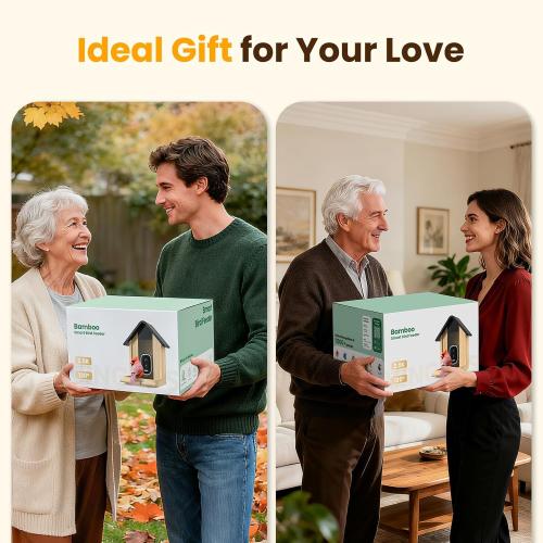 Bird Feeder with Camera, Smart Bamboo Bird Feeder, 2.5K UHD AI Identification, Real-time Videos & Pictures, Wireless Solar Powered Outdoor, Ideal for Garden Birding, Premium Present