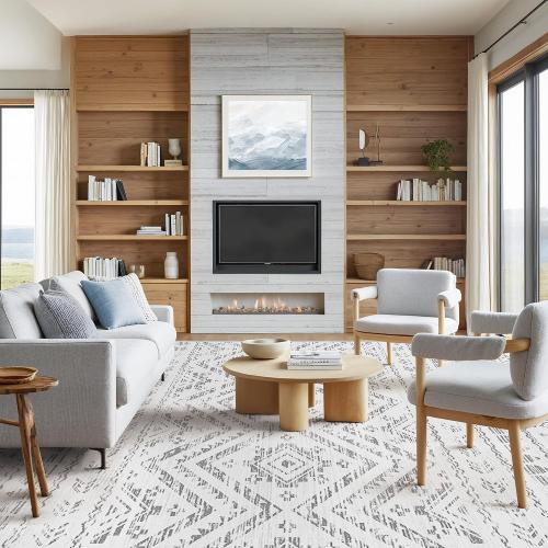 8x10 Area Rug for Living Room Moroccan Washable Rugs Non Slip Indoor Floor Carpet Foldable Large Soft Area Rug for Dining Room Bedroom with Low Pile(Grey,8'x10')