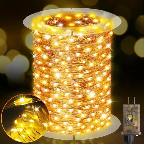 KNONEW 203FT 600 LED Outdoor Fairy Lights Plug in, Christmas Fairy Lights Outdoor Waterproof 8 Modes Memory Times for Wedding Bedroom Walls Garden Trees Decoration(Warm White)