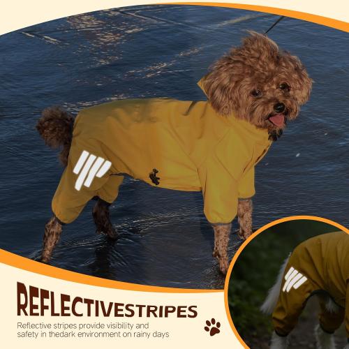 Dog rain Coat with Leash Hole and Reflective Strap - Adjustable Drawstring for Small Medium Dogs - Full-Body Coverage Water Resistant Jacket (Yellow, Small)