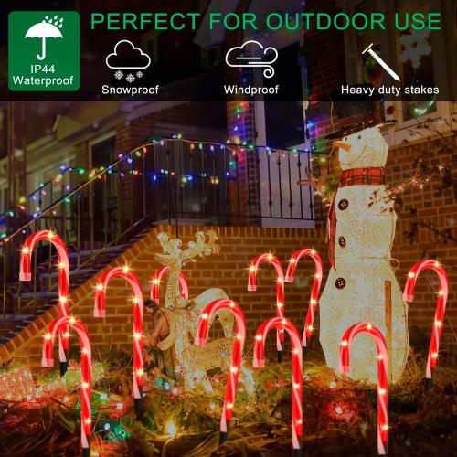 Christmas Candy Cane Pathway Markers Lights, Candy Canes Lights Outdoor, 10 inch Set of 10 Pack Christmas Candy Cane Lights Decorations Yard Candy Cane Pathway Lights, Lighted Candy Cane Decor Garden