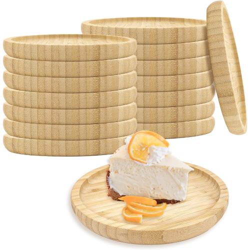 YOUKE OLA 16 Pack Bamboo Round Plates Bulk Serving Tray Wooden Serving Platter with stand Charcuterie Serving Board with Rim for Laser Engraving DIY Gift 8 Inch, 16PCSROUND