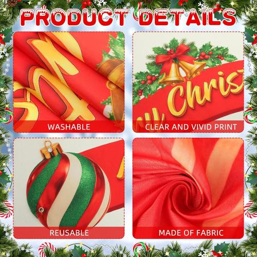 Moukeren 63.8x29.5 Christmas Door Decorations, 3pcs Merry Christmas Gift Box Door Frame Banner Set - Side Banners, Xmas Decor with PVC Hanging Rope for Porch, Classroom, Winter Holiday Party