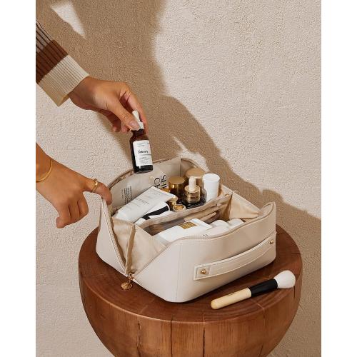 EACHY Travel Makeup Bag,Large Capacity Cosmetic Bags for Women,Waterproof Portable Pouch Open Flat Toiletry Bag Pattern Makeup Bag