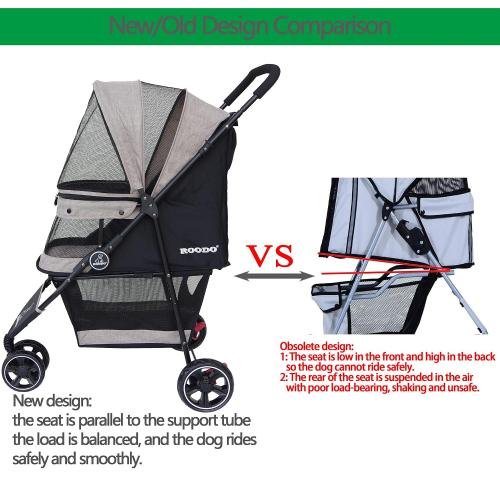 Light Khaki ROODO 3 Wheel Dog Pet Cat Stroller Best Lightweight Foldable Compact Portable Jogger All Terrain Travel Pet Gear Puppy Kitty Stroller for up to 30lbs Medium Small Dogs and Cats(Light Khaki)