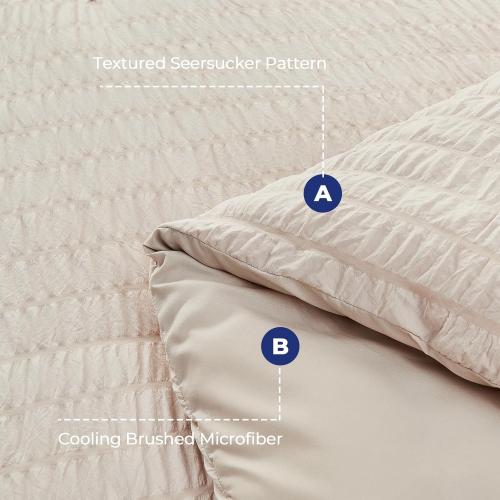 Beige HYMOKEGE Comforter Set Seersucker 7 Pieces, All Season Luxury Bed in a Bag for Bedroom, Bedding Set with Comforters, Sheets, Pillowcases & Shams