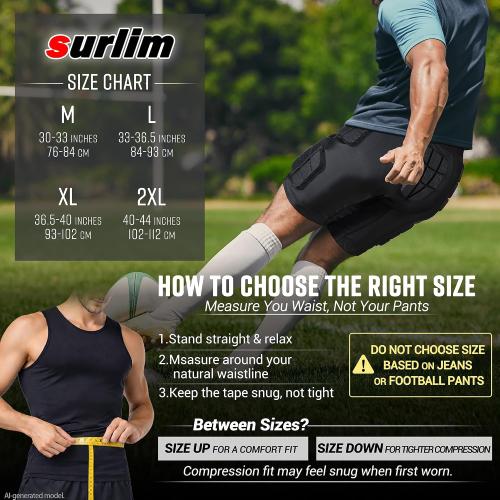 Surlim Football Girdle for Men, 5-Pad Compression Shorts with 12mm Padding | 12mm Sewn-In Pads, Stay-in-Place Fit, Breathable Compression Shorts for Football Practice & Game, Built-in Cup Pocket