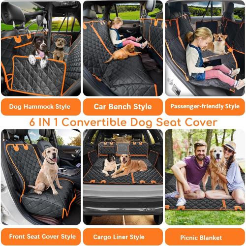 URPOWER 6-in-1 Dog Car Seat Cover for Back Seat, Waterproof Dog Car Hammock with Mesh Window, Non-Slip Pet Backseat Protector for Cars, Trucks and SUVs