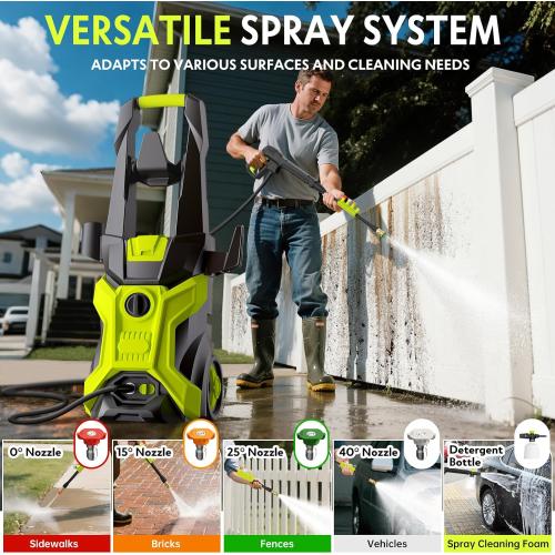 Electric Pressure Washer - 2.5 GPM Portable Lightweight Power Washer, 4 Quick-Connect Nozzles & Adjustable Soap Tank Pressure Washers for Cars, Driveways, Patios, Fences, Decks, Facade, Home Cleaning