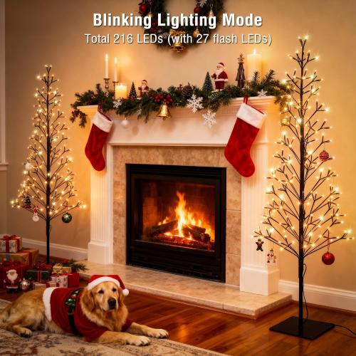 4.9 FT Christmas Outdoor Artificial Tree with Lights - 216 LED Pre Lit Christmas Decoration Tree Lights with Timer,Includes 27 LED Flashing Bulb,for Holiday Displays (Warm White)