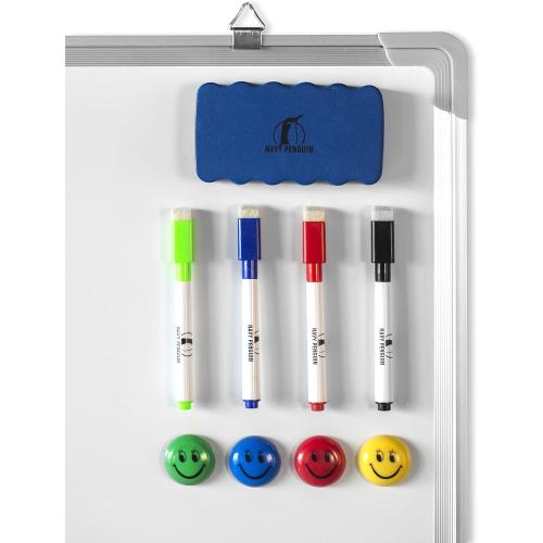 Whiteboard Set - Dry Erase Board 24 x 18 in with 1 Magnetic Dry Eraser, 4 Drywipe Markers and 4 Magnets - Small White Hanging Message Scoreboard for Home Office School (24x18 in)