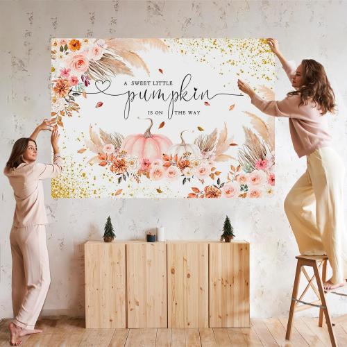 Mocsicka Pumpkin Baby Shower Backdrop Autumn Fall Baby Shower Party Decorations Banner A Little Pumpkin is On The Way Backdrop