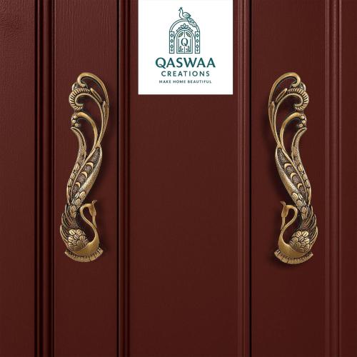 Peacock Design Brass Door Handle Pair, Antique Heavy Duty Decorative Vintage Door Handles,Pull for Dresser Cupboard Drawer Home Furniture Hardware Accessory, (5.5 Inches)