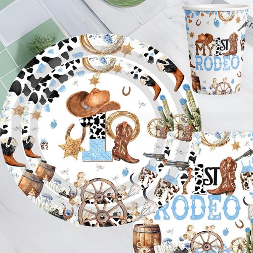 My First Rodeo Birthday Party Supplies Cowboys 1st Rodeo Birthday Tableware Western Cowboys Bday Paper Plates Napkins Cups for My First Rodeo Baby Shower Decor Serve 30