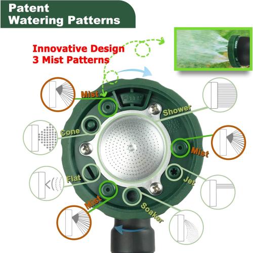 Heavy Duty 28 Inch Watering Wand with Pivoting Head, Adjustable Garden Hose Water Sprayer Wand with Ergonomic Handle, Spray 6 Watering Patterns, Perfect for Watering Seedling Beds, Flowers