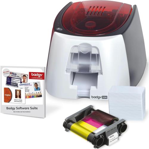 Badgy200 Plastic Card Printer with Badge Studio  ID design software for full color, custom, tamper proof ID badges in seconds