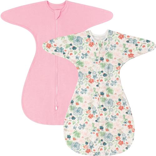 Size L ZIGJOY Shark-Fin Transition Swaddle - 1.0 Tog Baby Sleep Sack Soft Cotton Transitional Swaddle Baby Wearable Blanket