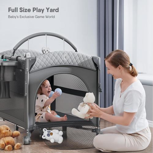4 in 1 Baby Bassinet, Pack and Play, Bedside Crib Sleeper, Diaper Changer - Comes with Mattress, Mosquito Net, Bottom Storage and Toy Bar for Newborn to Toddles