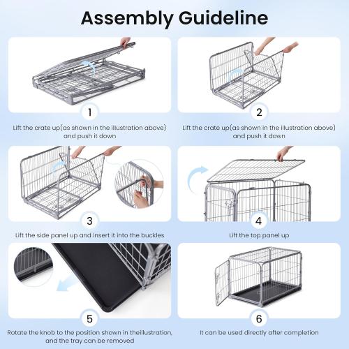 ZOMISIA Collapsible Dog Crate for Medium Dogs - 36 inch Escape Proof Metal Dog Kennel with Double Door, Easy Assembly Foldable Dog Cage with Removable Tray, Indoor Outdoor Use, Silver Gray