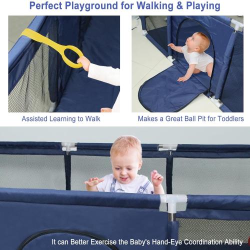 Baby Playpen Large Playpen for Babies and Toddlers, Sturdy Baby Ball Pit w/Basketball Hoop Soccer Net, Indoor Outdoor Children's Fence Play Pen Activity Center Play Area, Infant Safety Gates(Blue)