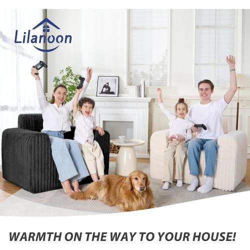 lilanoon Giant Bean Bag Chair for Adults, Non-Slip Floor Sofa with High Backrest & Wider Armrest, Upgrade Whole Sponge Bean Bag Sofa Couch for Bedroom Living Room(Large,Black,Stripe Plush)