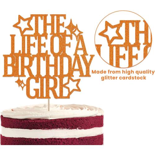 The Life of a Birthday Girl Cake Topper - Showgirl Birthday Party Decorations Showgirl Theme Bday Cake Decorations for Girls Orange Glitter