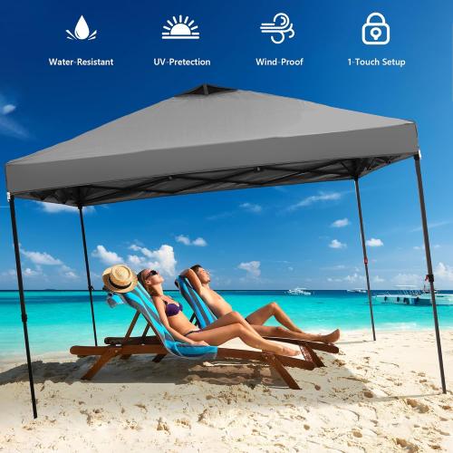 GDY 10x10 Pop Up Canopy Tent with 4 Sidewalls, Easy Set up with One Push Lift Outdoor Silver Coated Beach Gazebos, Carpas with 4 Sandbags, for Events, Parties,Camping, Gray.