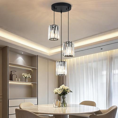Crystal Chandelier Pendant Light 3-Light, silver K9 Crystal Cluster Pendant Lighting with Round Canopy, Adjustable Hanging Ceiling Light Fixture for Dining Room Kitchen Island Living Room ( color SILVER)