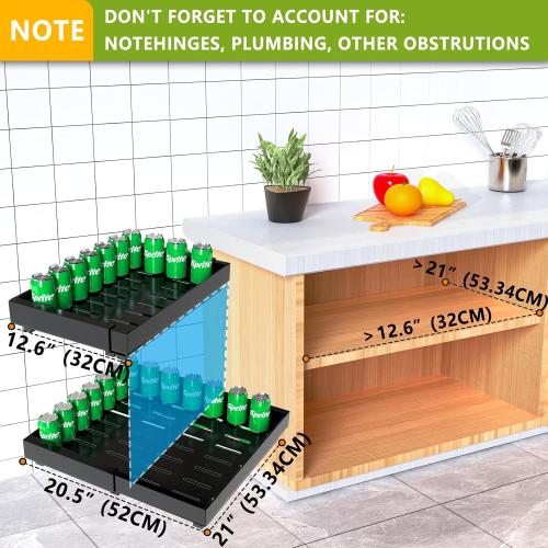 2 Pack Pull Out Cabinet Organizer,21 Deep Slide Out Drawer Organizers,No Drill Pull Out Drawers Adhesive with Nano Compatible Framed Cabinets Shelves for Kitchen Pantry Adjustable Width
