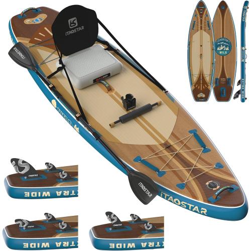 Wild 11'×36/11'6×34/12'6×33 Inflatable Paddle Board with Seat, One-Stop Premium SUP Board Gears, Tailored 5 Fins, Stable Inflatable Stand Up Paddle Boards for Youth/Adults of All Levels (NO TEST)