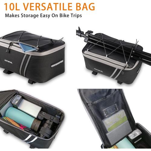 JXFUKAL Rear Bike Rack Bag with Rain Cover, 7L/9L/10L/12L Waterproof Bicycle Ebike Saddle Bag Cycling Pannier Trunk Carrier with Reflector & Adjustable Cord for Commuter Travel Outdoor