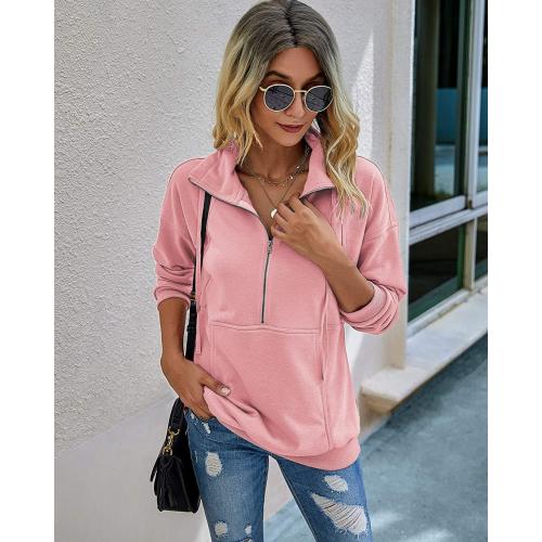 PRETTYGARDEN Women's Medium Casual Long Sleeve Lapel Zipper Sweatshirt Drawstring Loose Pullover Tops
